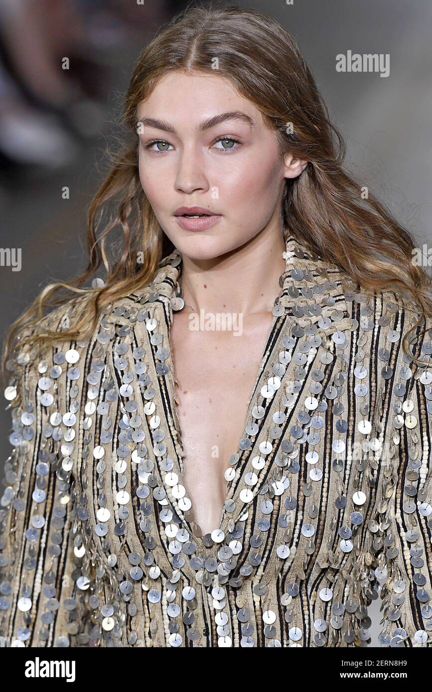 Gigi Hadid walks on the runway during the Roberto Cavalli Fashion show  during Milan Fashion Week Spring Summer 2019 held in Milan, Italy on  September 22, 2018. (Photo by Jonas Gustavsson/Sipa USA