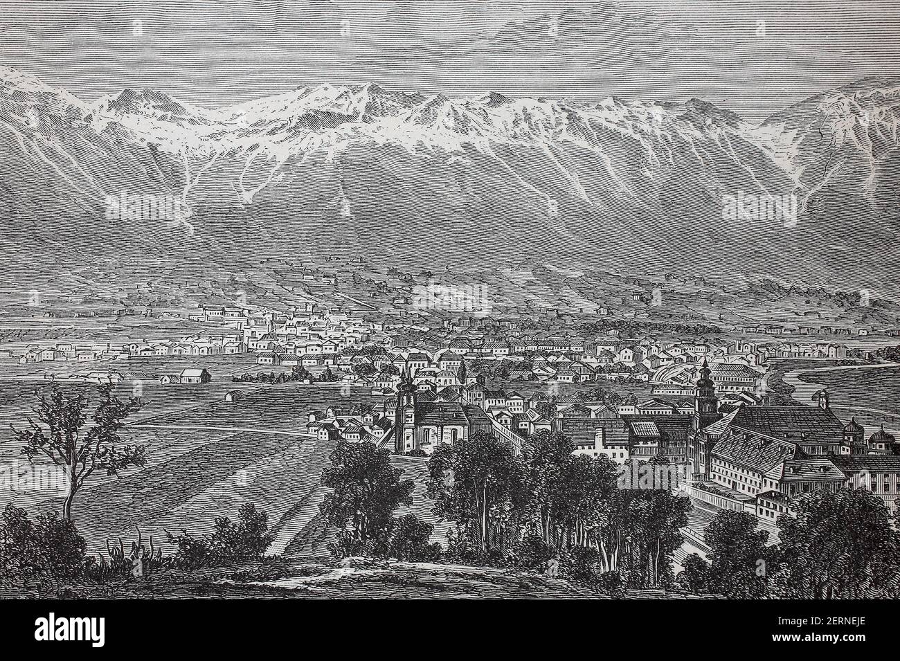The city of Innsbruck, Austria, in the year 1880  /  Die Stadt Innsbruck in oesterreich, im Jahre 1880, Historisch, historical, digital improved repro Stock Photo