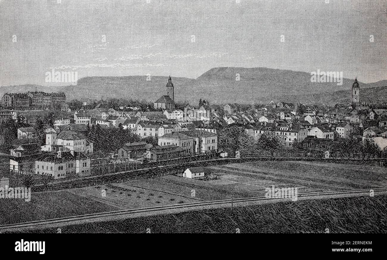The city of Jena in Thuringia, Germany, in 1880  /  Die Stadt Jena in Thueringen, Deutschland, im Jahre 1880, Historisch, historical, digital improved Stock Photo