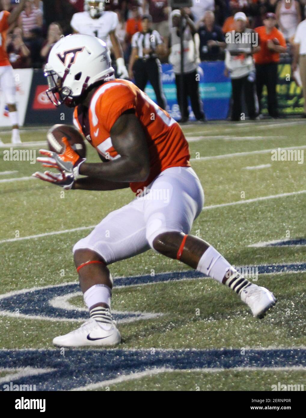 September 22, 2018 - Virginia Tech Hokies tight end Chris Cunningham (85)  catches the ball in the end zone for a touchdown during the Virginia Tech  Hokies vs Old Dominion Monarchs game