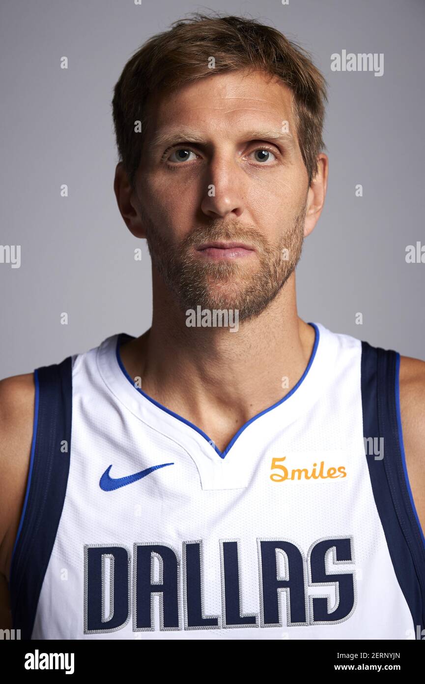 Dirk Nowitzki of the Dallas Mavericks poses during Media Day at