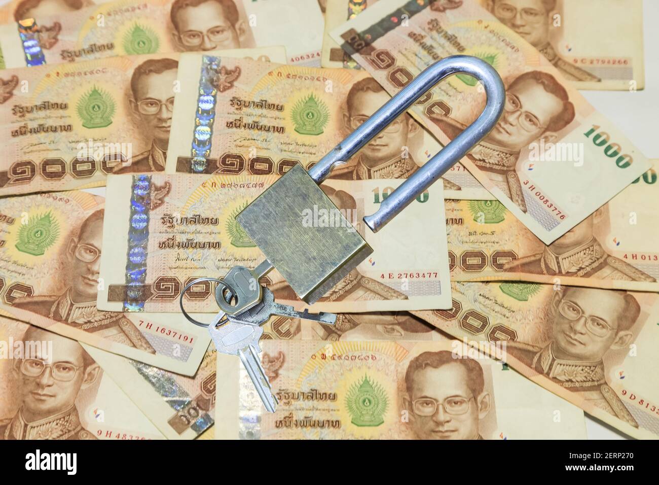 stack of Thai money banknotes baht on white background Stock Photo Alamy