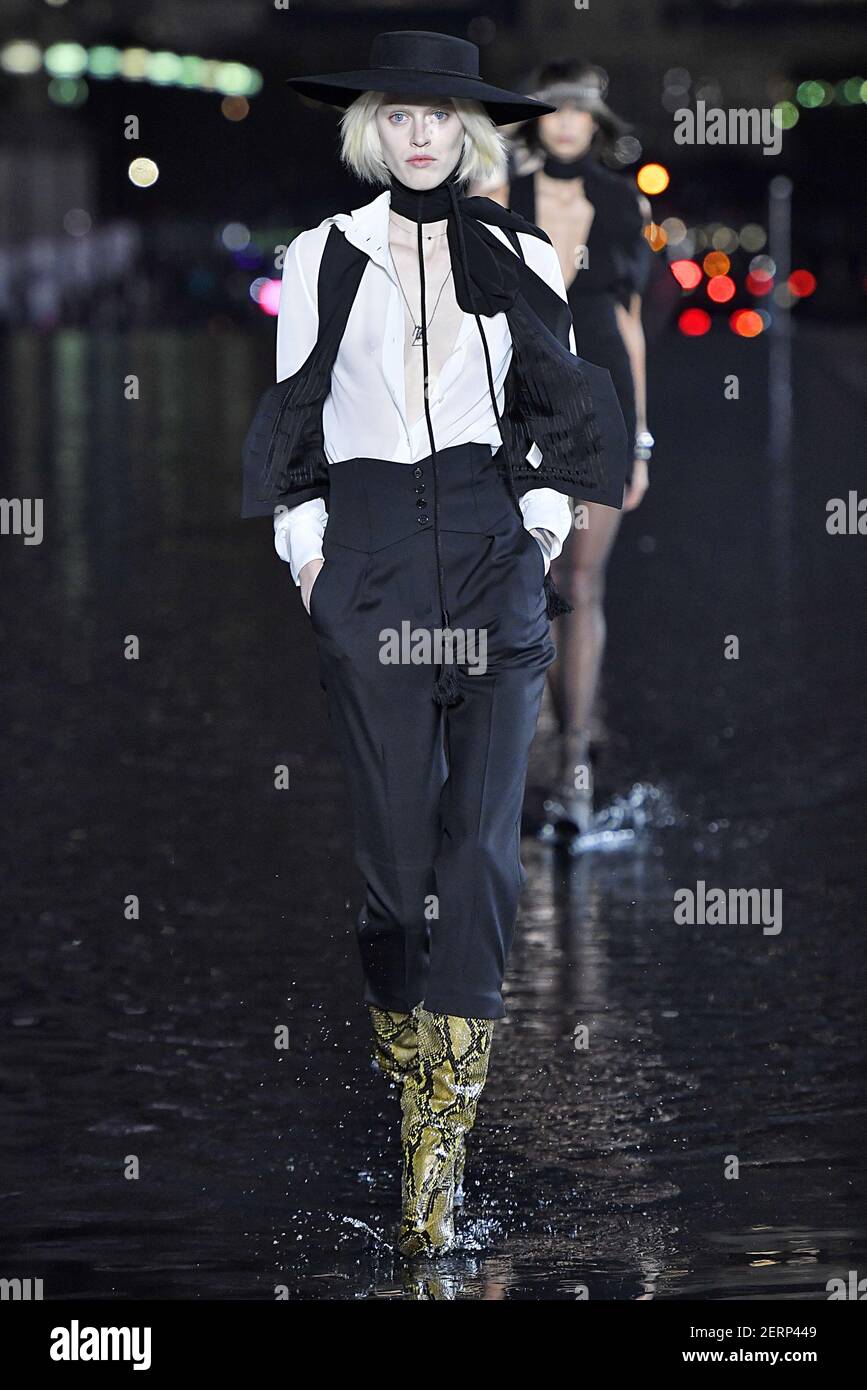 Model Sarah Brannon walks on the runway during the YSL Fashion Show ...