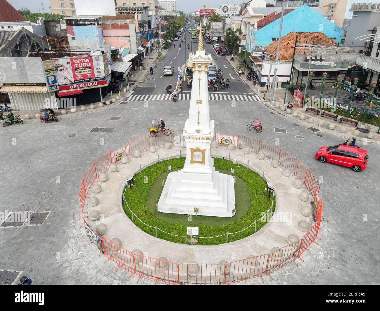 Aerial view of Tugu Jogja or Yogyakarta Monument, Indonesia. Yogyakarta