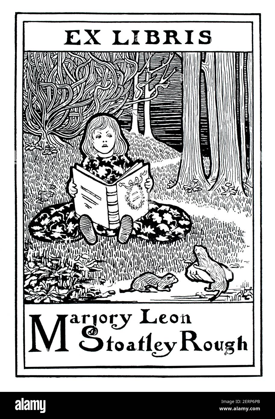Marjory Leon Stoatley Rough bookplate by Anglo-Indian artist Mary Aberigh-Mackay, from 1900 The Studio an Illustrated Magazine of Fine and Applied Art Stock Photo