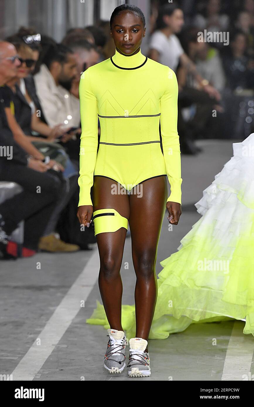 British sprinter Dina Asher-Smith walks on the runway during the Off-White  Fashion Show during Paris Fashion Week Spring Summer 2019 held in Paris,  France on September 27, 2018. (Photo by Jonas Gustavsson/Sipa