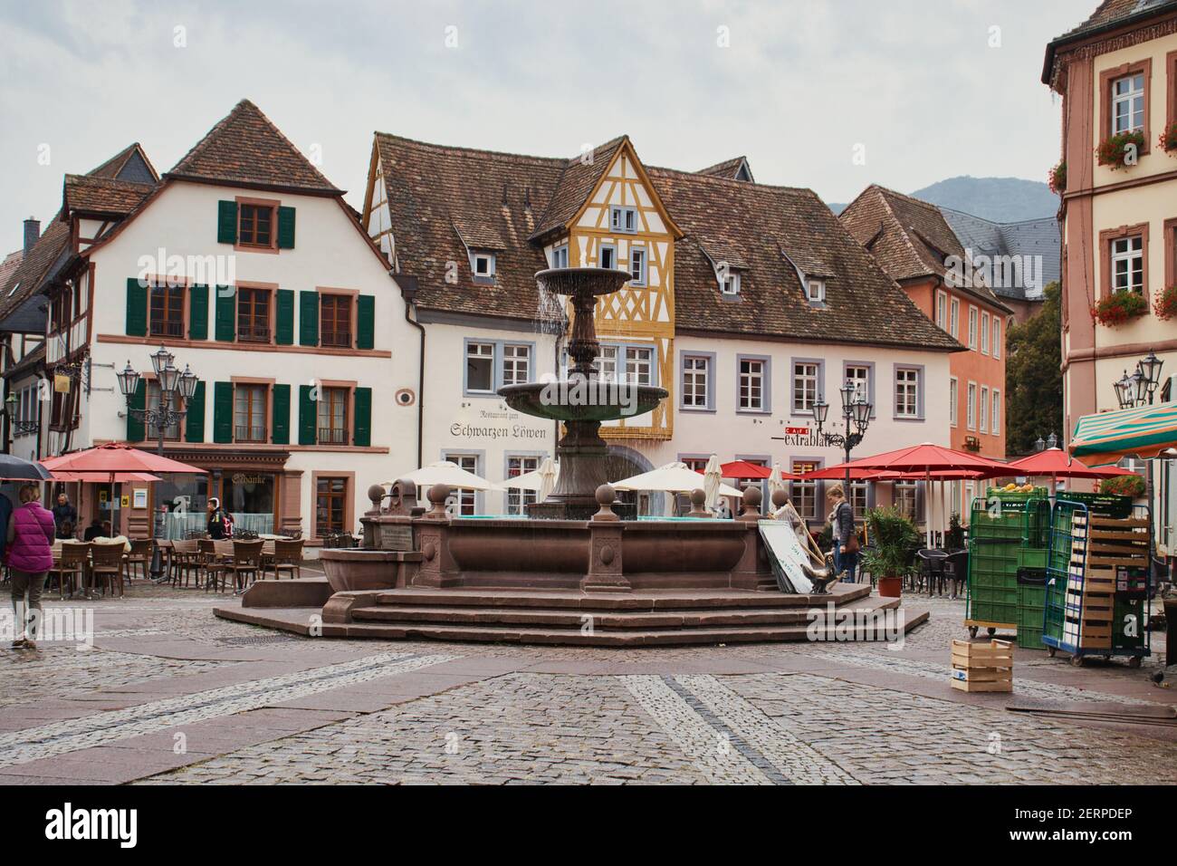 Market Square in Neustadt, Germany with the Old King Fountain. Stock Photo