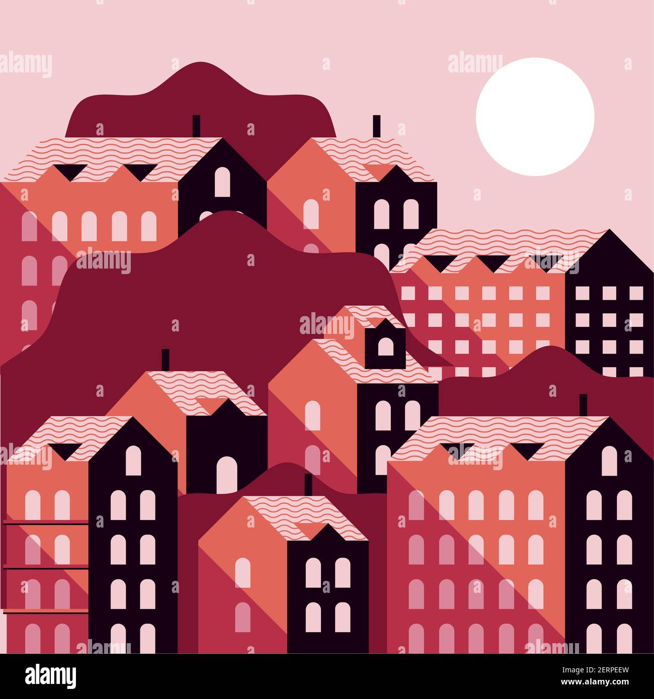 red color buildings minimal city scape scene vector illustration design ...