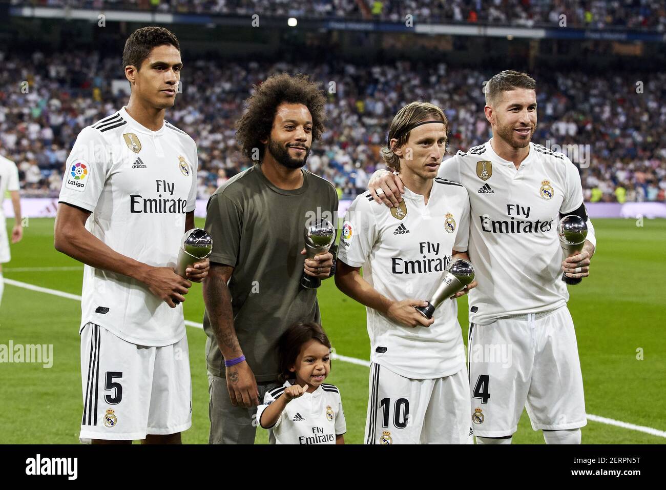 Real Madrid's XXX and Atletico de Madrid's XXX during La Liga match between  Real Madrid and Atletico de Madrid at Santiago Bernabeu Stadium in Madrid,  Spain. September 29, 2018. (Photo by A.