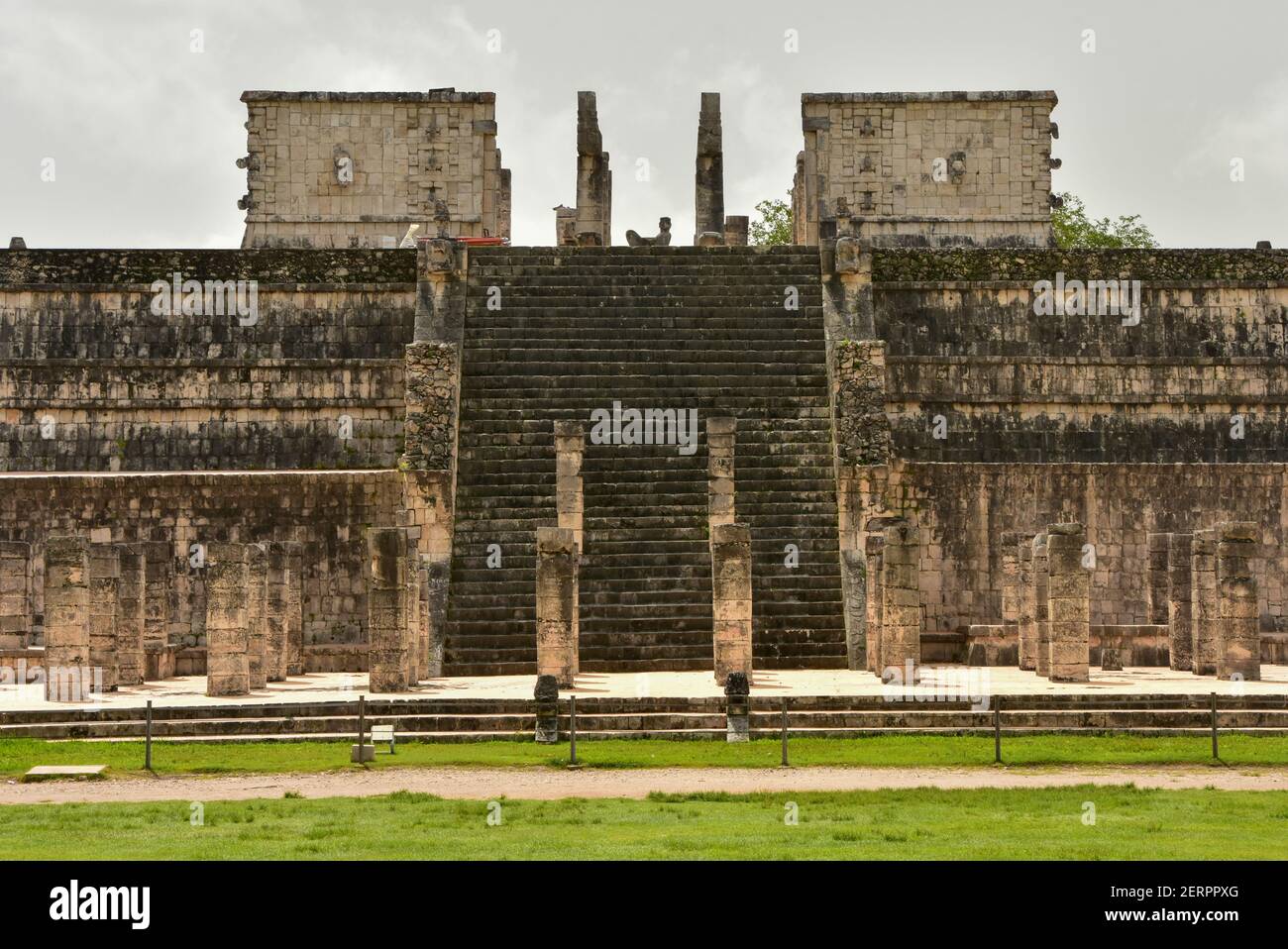 The Temple of the Warriors, showing a statue of Chacmool, at Chichen Itza in Mexico, a large pre-Columbian city built by the Maya people Stock Photo