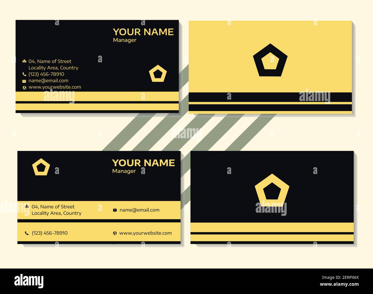 Black and yellow color business card set of 2 for office stationery and personal business promotional use Stock Vector