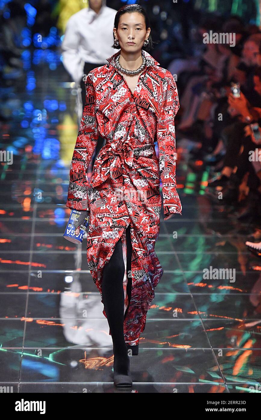 Model Lina Zhang walks on the runway during the Balenciaga Fashion Show  during Paris Fashion Week Spring Summer 2019 held in Paris, France on  September 30, 2018. (Photo by Jonas Gustavsson/Sipa USA