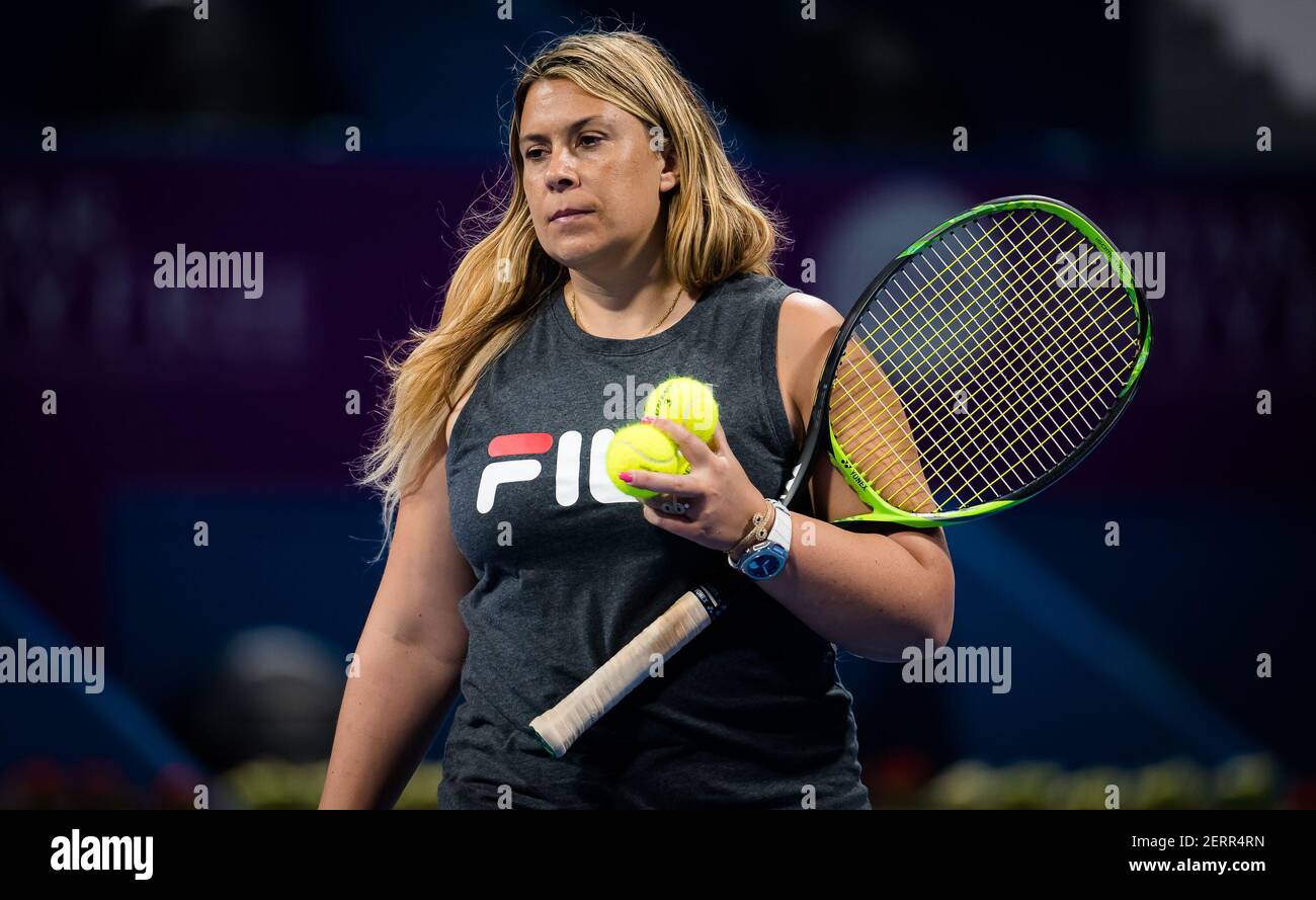 Marion Bartoli during practice with Jelena Ostapenko ahead of the 2021  Qatar Total Open, WTA 500 tennis tournament on February 27, 2021 at the  Khalifa International Tennis and Squash Complex in Doha,