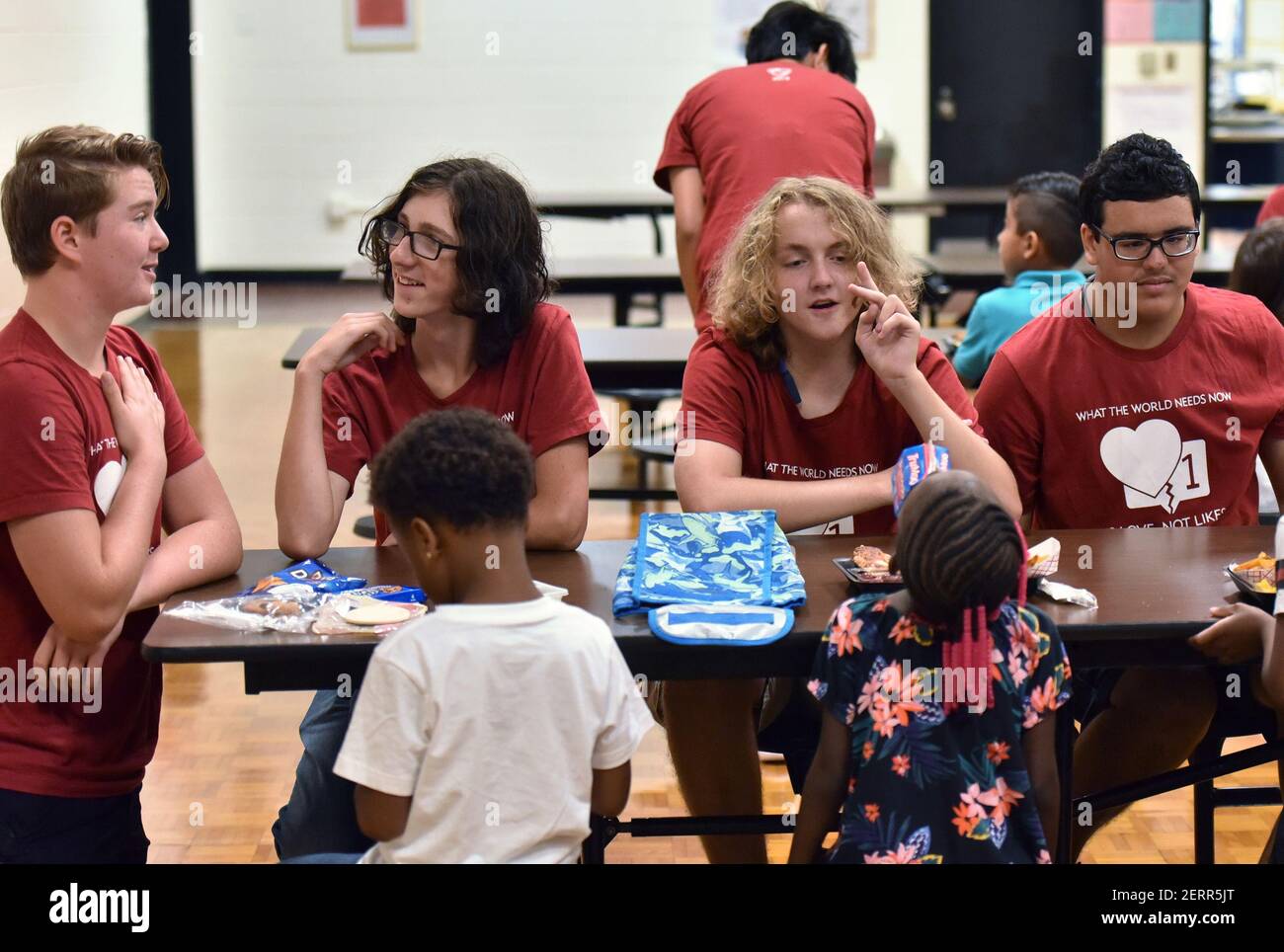 Band members from Hillgrove High School interact with students at Compton Elementary School in