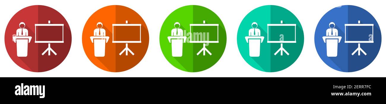 Seminar and training icon set, flat design vector illustration in 5 ...