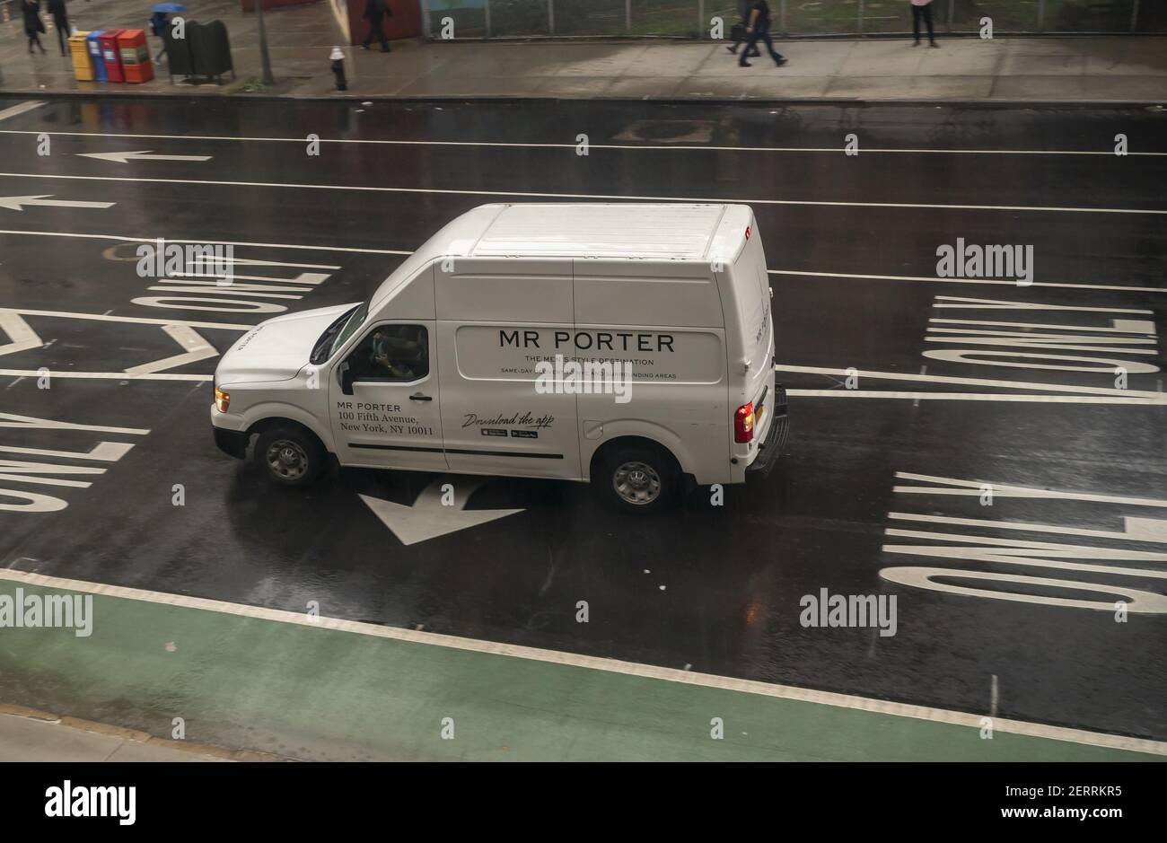A delivery van from Mr. Porter, filled with stylish clothing to solve  fashion crisis' for men, travels down Chelsea in New York on Thursday,  October 4, 2018. Mr. Porter is part of