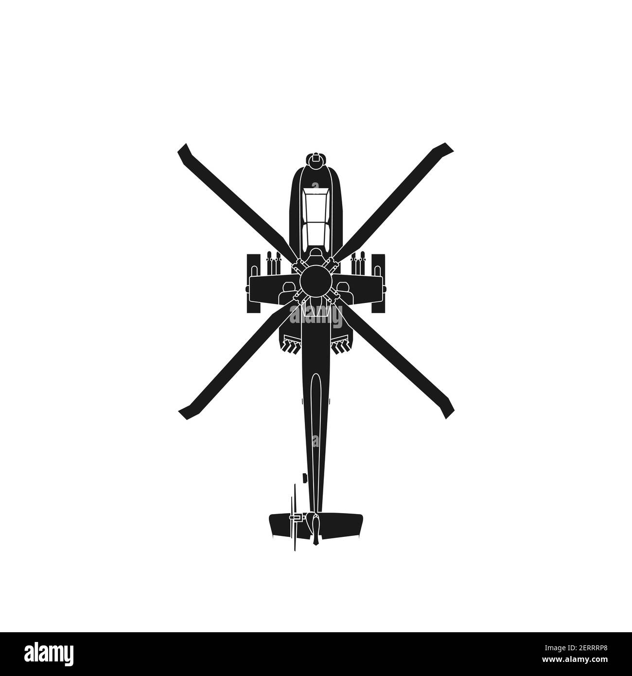 Realistic vector icon military attack helicopter military air forces of the United States. Apache. Top view. Stock Vector