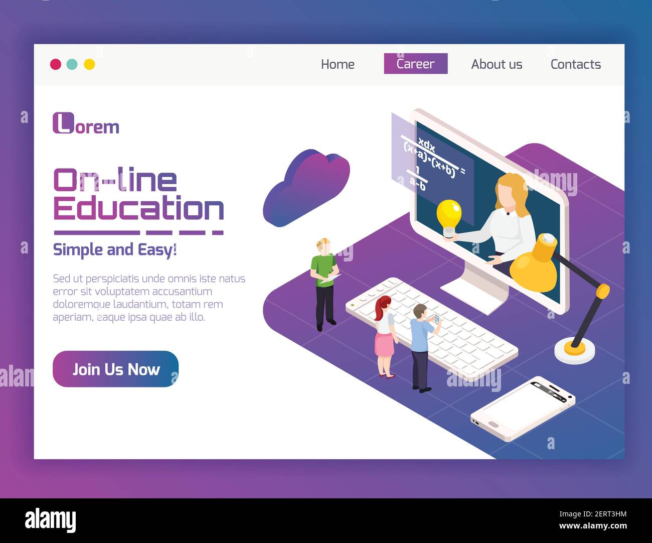 University education flexible course personal tutor distant learning isometric online application web page design vector illustration Stock Vector