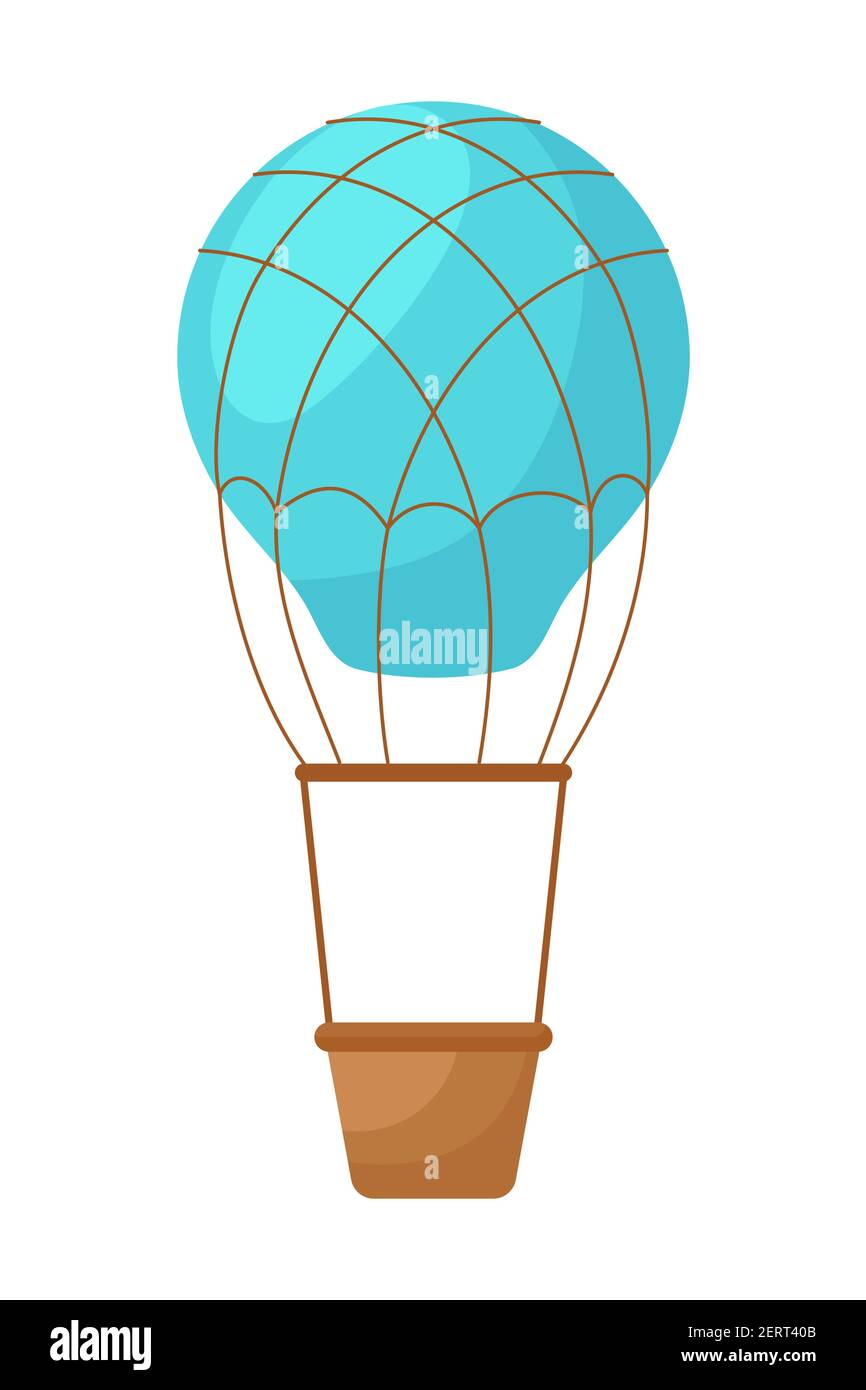 Blue hot air-balloon with brown basket on white background. Cartoon  transport for kids cards, baby shower, birthday invitation, house interior.  Bright Stock Vector Image & Art - Alamy