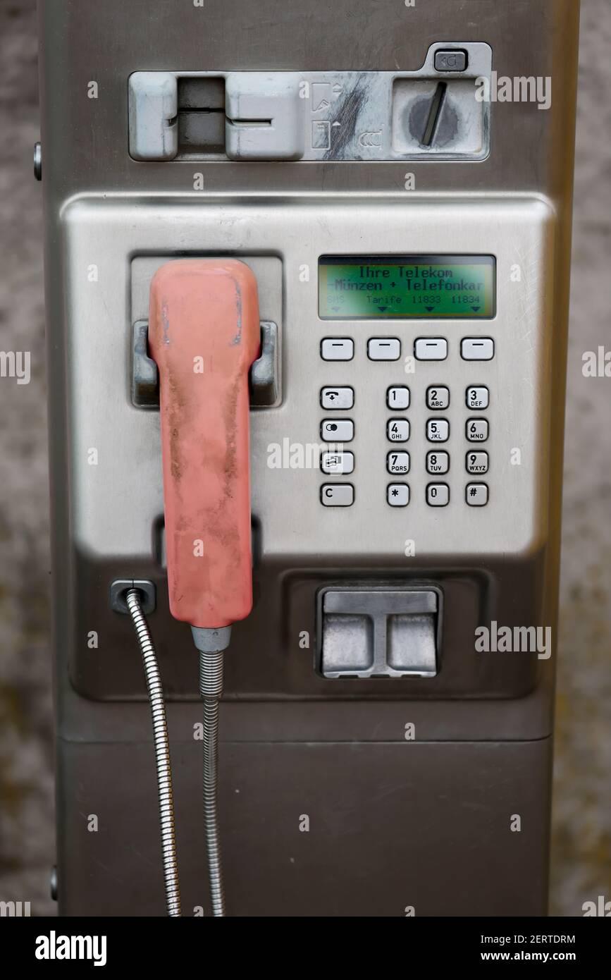 Krefeld, North Rhine-Westphalia, Germany - Telekom public payphone. Stock Photo