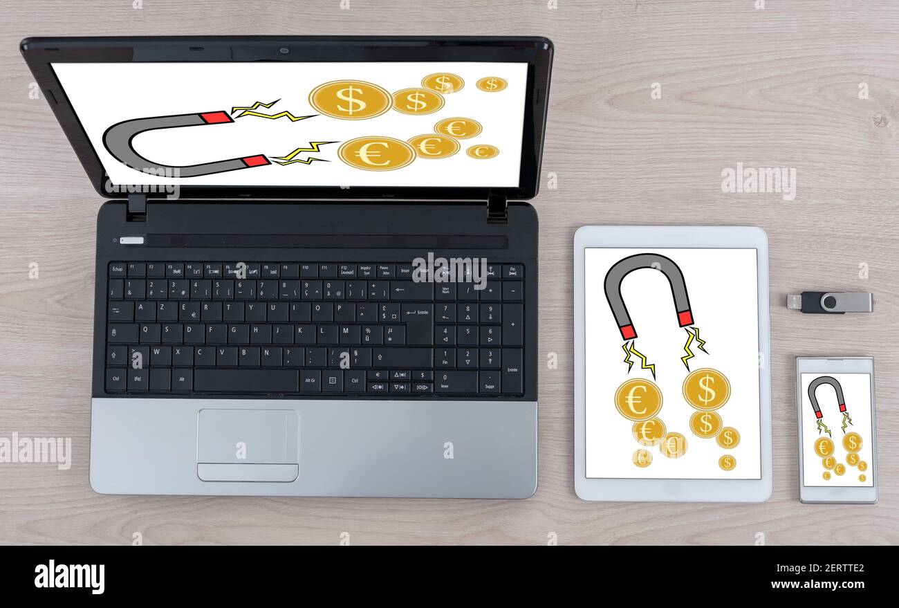 Money attraction concept shown on different information technology devices Stock Photo