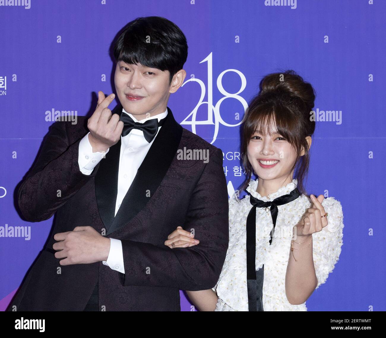 13 October 2018 - Seoul, South Korea : (L to R) South Korean actors Yoon  Kyun-sang and Kim Yoo-jung, arrives red carpet during the 6th APAN Star  Awards at Peace Center in