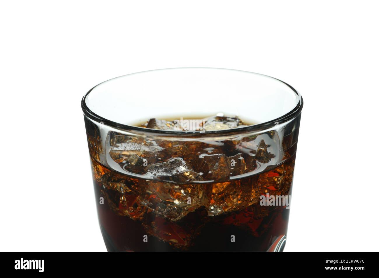 Glass of cola and ice cubes isolated on white background Stock Photo ...