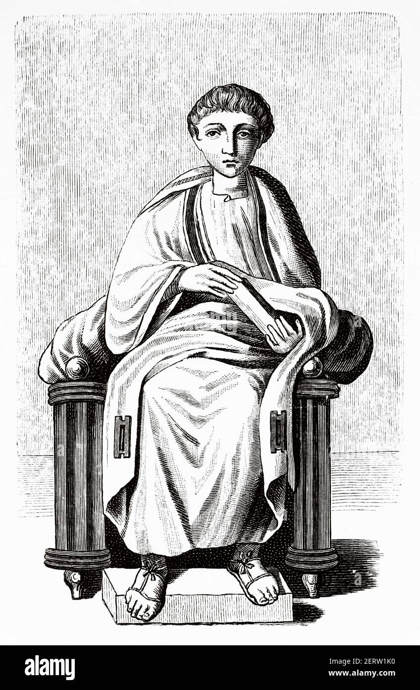 Publius Vergillus Maro. Virgil (79-19 BC) Roman poet author of Aeneid and Georgics, Ancient roman empire. Italy, Europe. Old 19th century engraved illustration, El Mundo Ilustrado 1881 Stock Photo