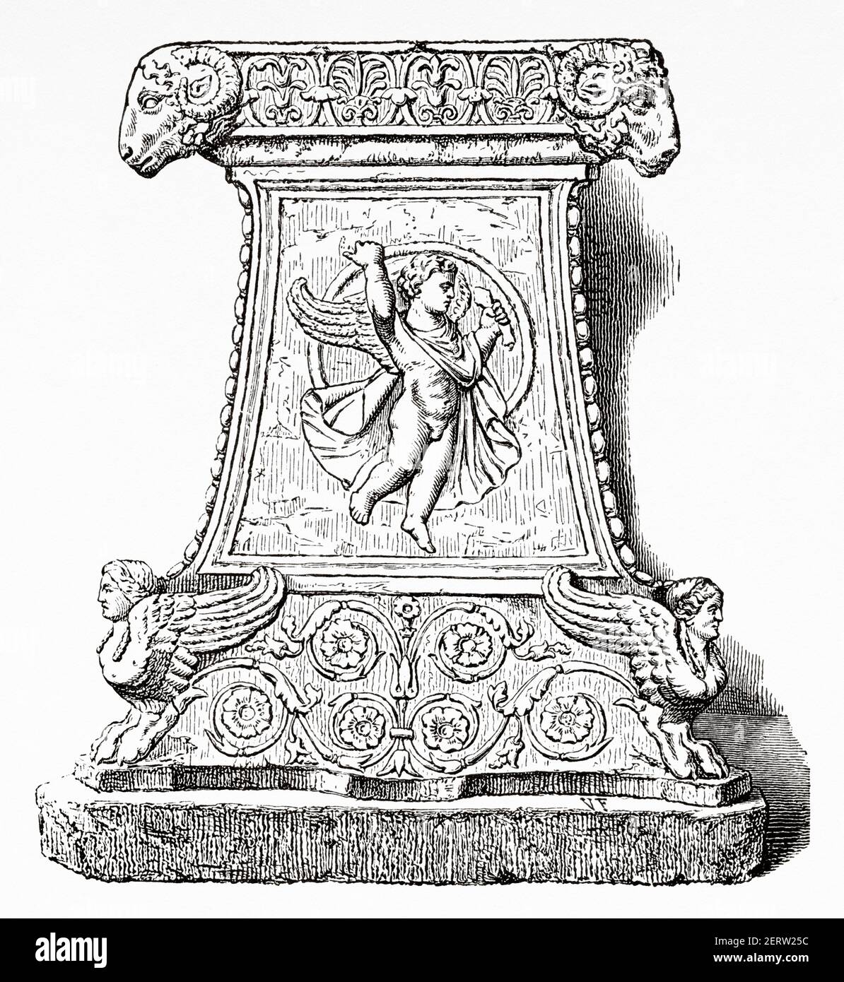 Ancient roman altar, Ancient roman empire. Italy, Europe. Old 19th century engraved illustration, El Mundo Ilustrado 1881 Stock Photo