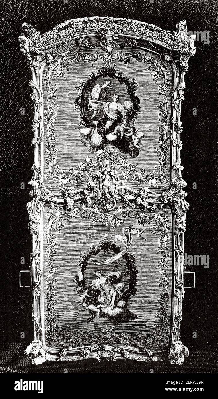 Sedan chair from the time of Louis XV, France. Europe. Old 19th century engraved illustration, El Mundo Ilustrado 1881 Stock Photo
