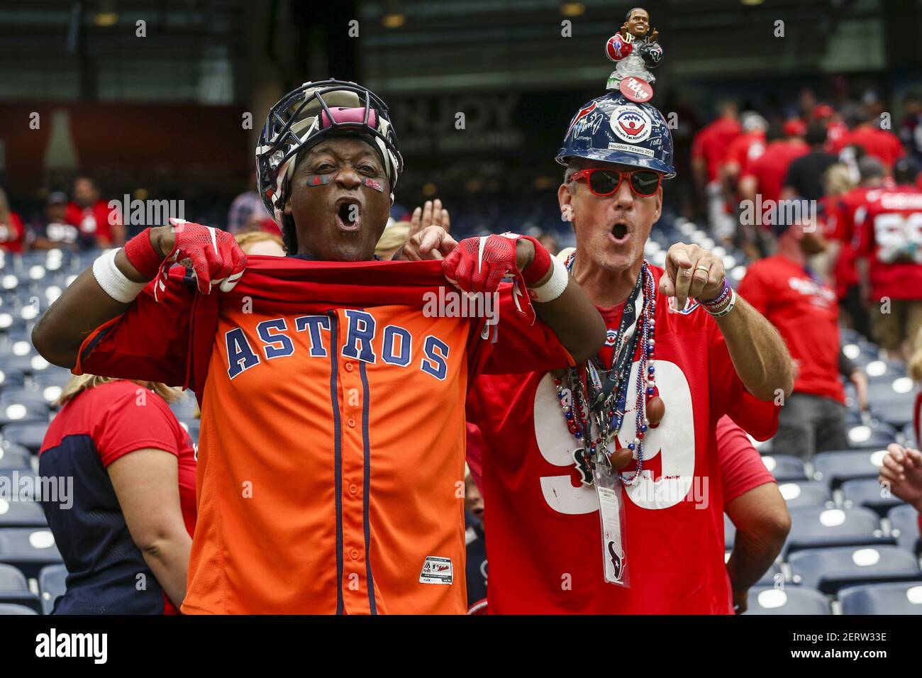 October 14, 2018: Houston Texans fans celebrate by showing their Houston  Astros jersey after the Texans win over the Buffalo Bills at NRG Stadium in  Houston, TX. John Glaser/CSM/Sipa USA.(Credit Image: &copy;