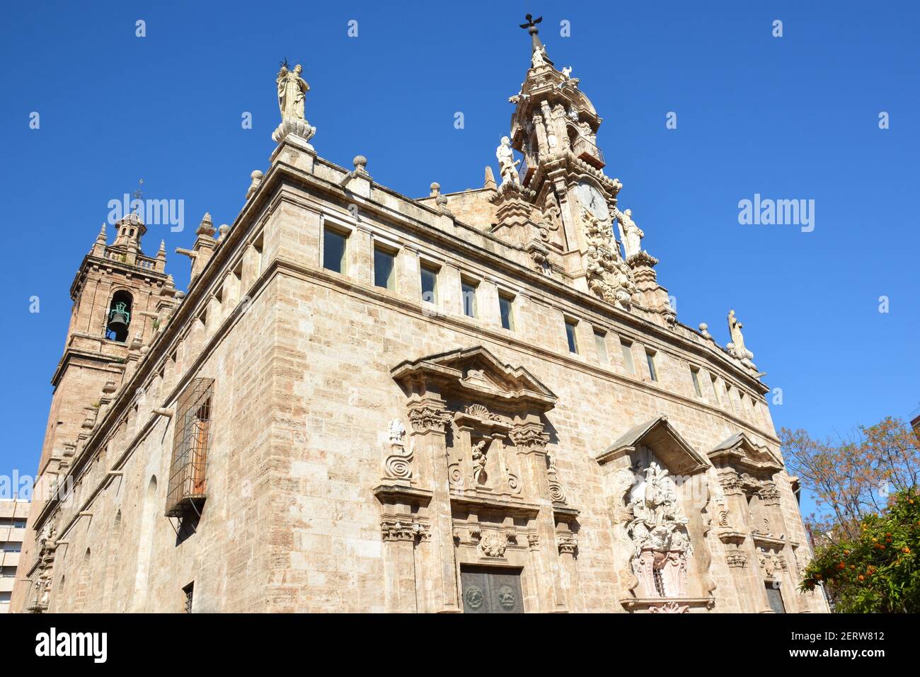 Spain, Valencia, the Santos Juanes church was erected on the site of an old mosque in the 13 th century in a baroque style. Stock Photo