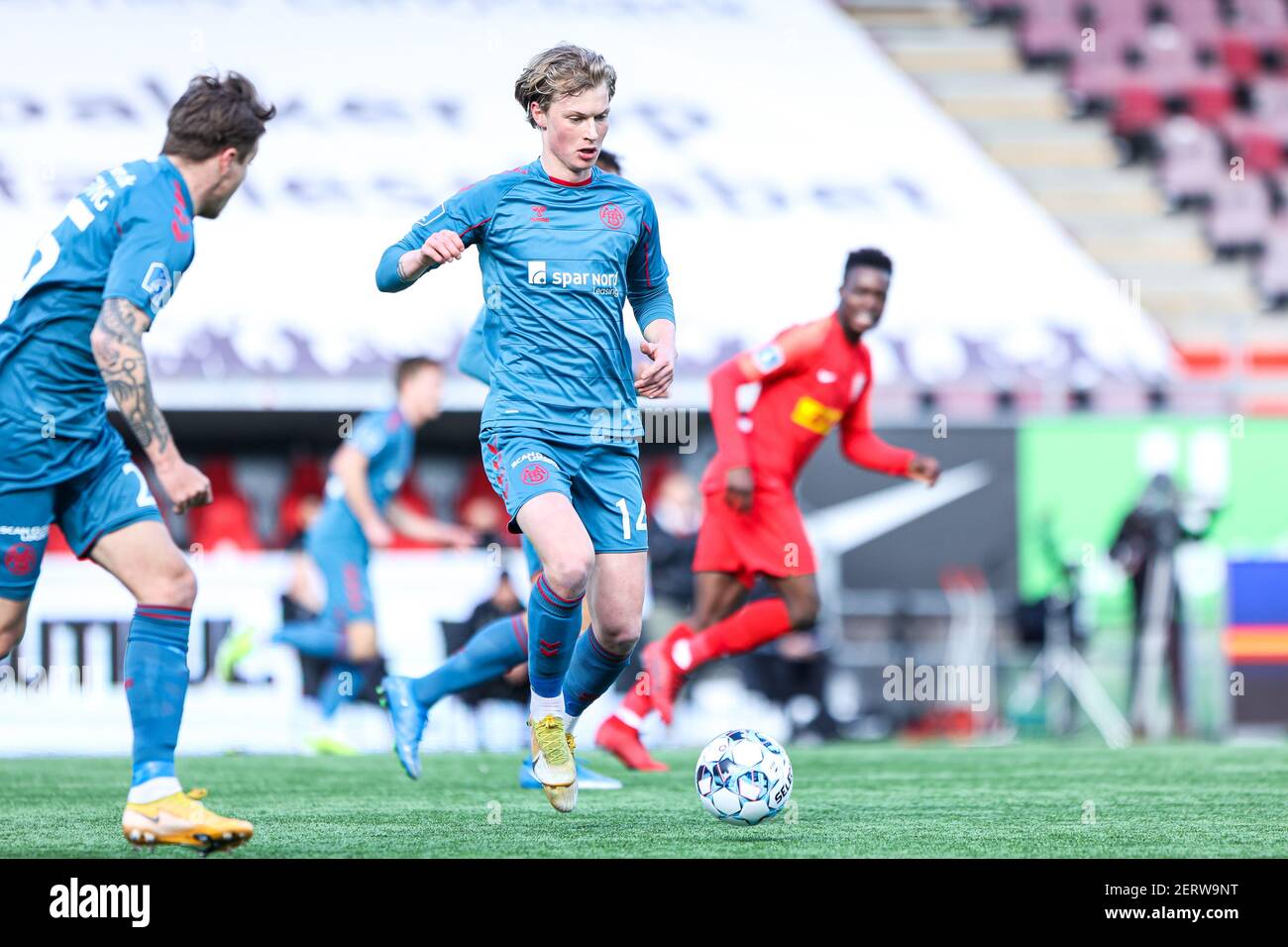 Farum, Denmark. 28th Feb, 2021. Malthe Hoejholt (14) of AaB Fodbold seen in  the 3F Superliga match between FC Nordsjaelland and AaB Fodbold in Right to  Dream Park in Farum, Denmark. (Photo