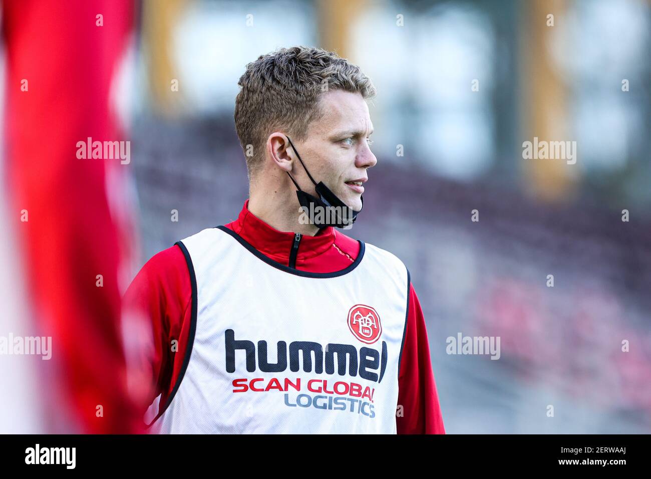 Farum, Denmark. 28th Feb, 2021. Kasper Kusk (17) of AaB Fodbold seen  warming up during the 3F Superliga match between FC Nordsjaelland and AaB  Fodbold in Right to Dream Park in Farum,