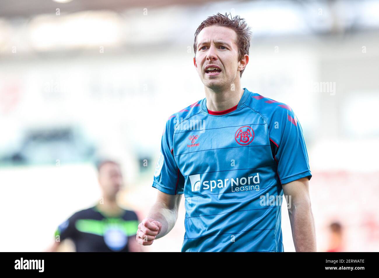 Farum, Denmark. 28th Feb, 2021. Jakob Ahlmann (3) of AaB Fodbold seen in  the 3F Superliga match between FC Nordsjaelland and AaB Fodbold in Right to  Dream Park in Farum, Denmark. (Photo