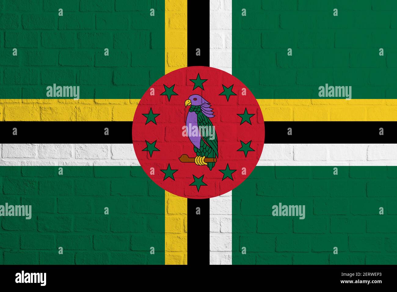 Flag of Dominica Brick wall texture of the flag of Dominica Stock Photo ...