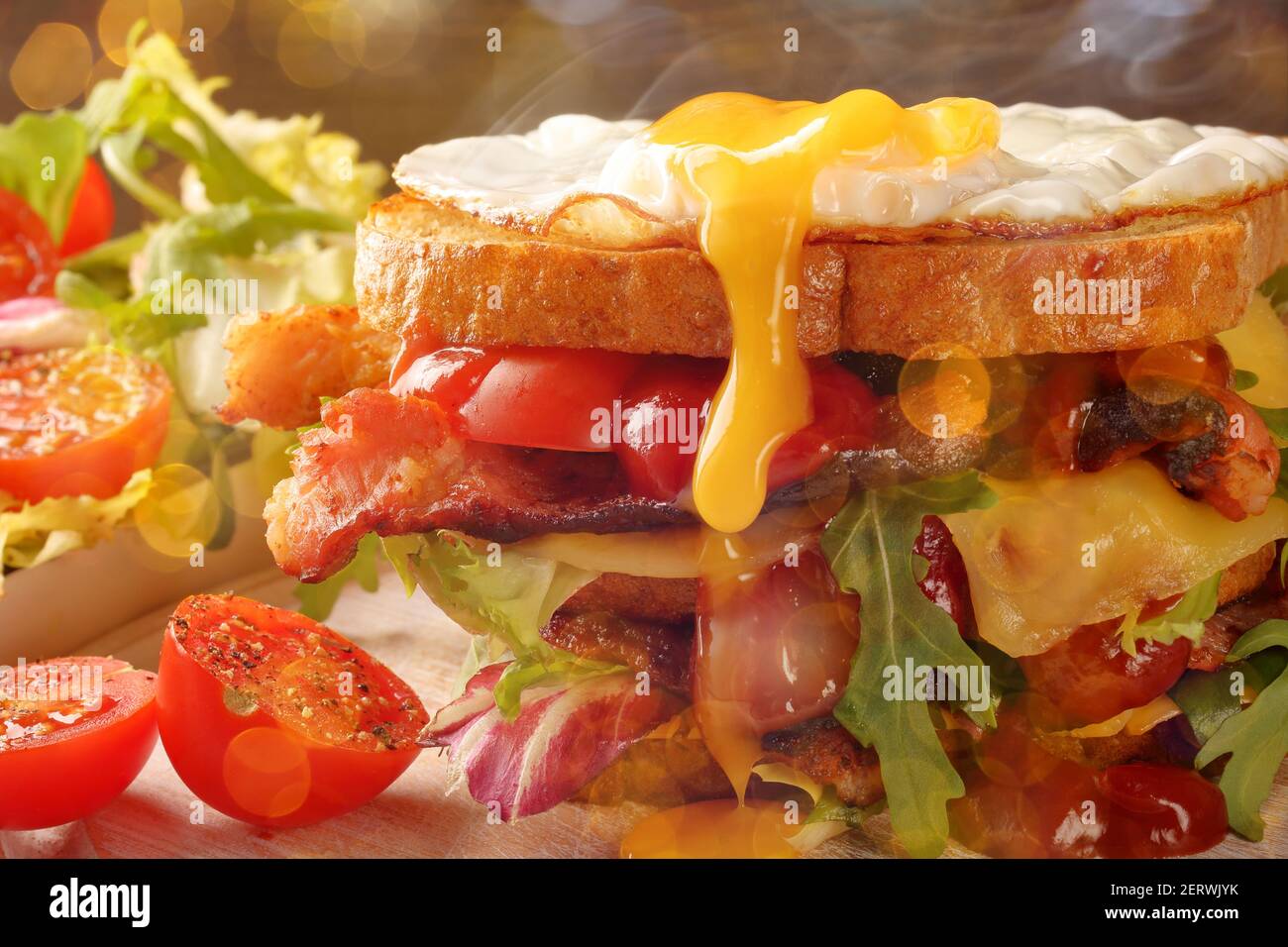 Egg Sandwich with Bacon and vegetables Stock Photo