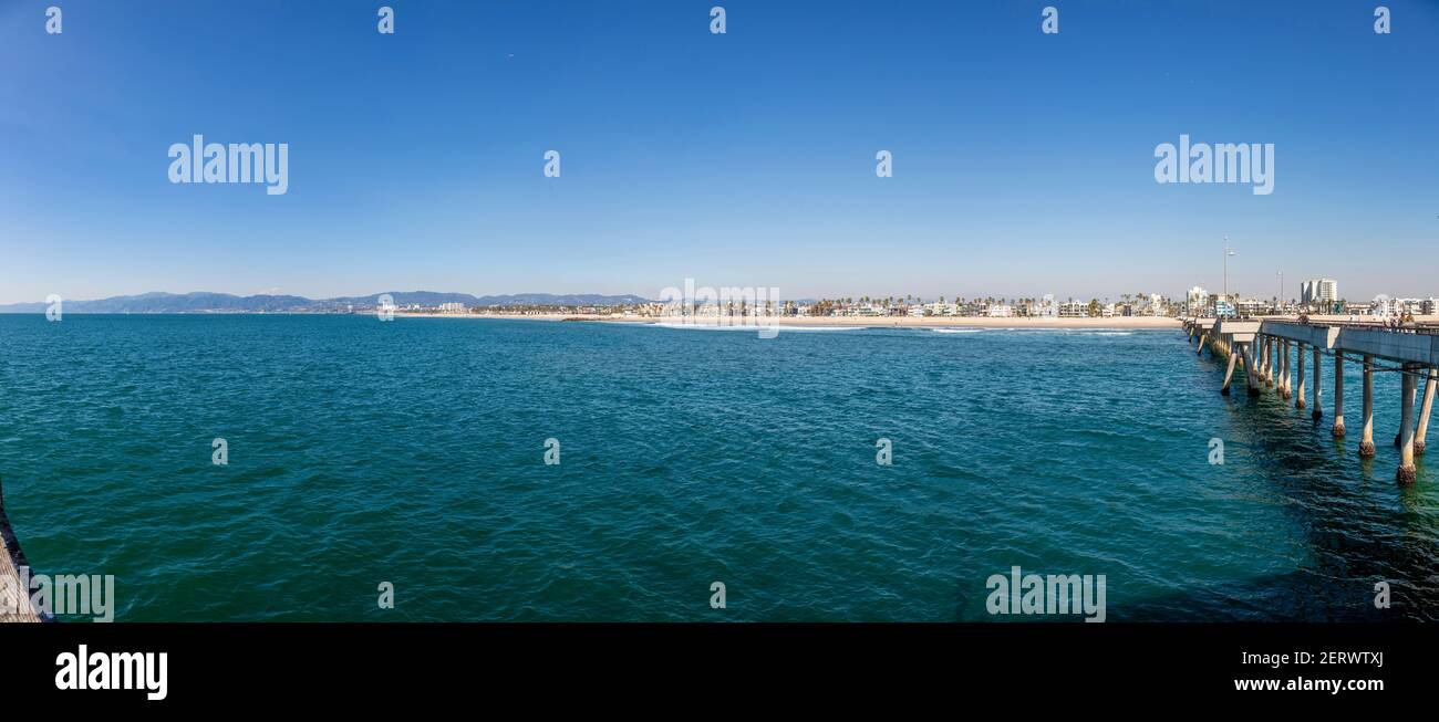 View from Santa Monica Pier over Venice beach in Los Angeles during ...