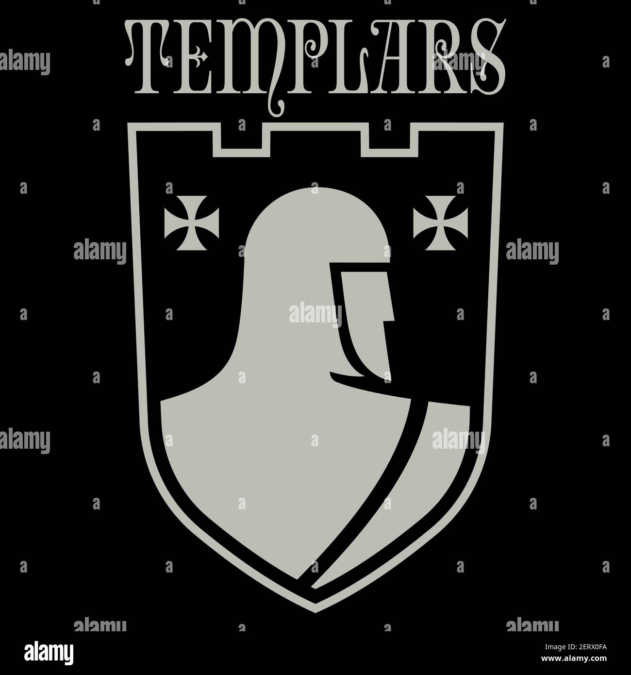 Knightly design. Knight Templar in a heraldic shield with crosses Stock Vector