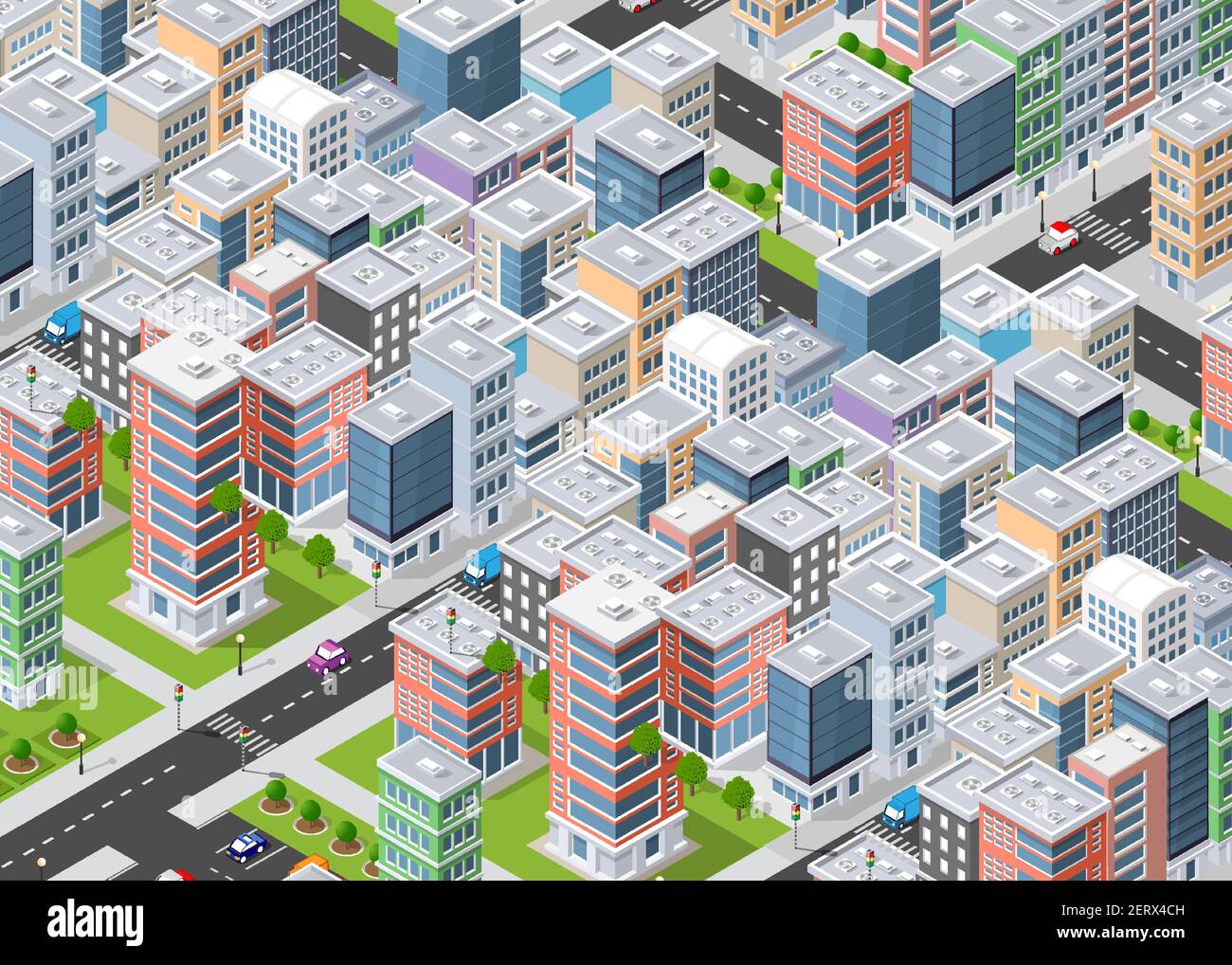 Transportation city streets intersection with houses and trees Stock ...