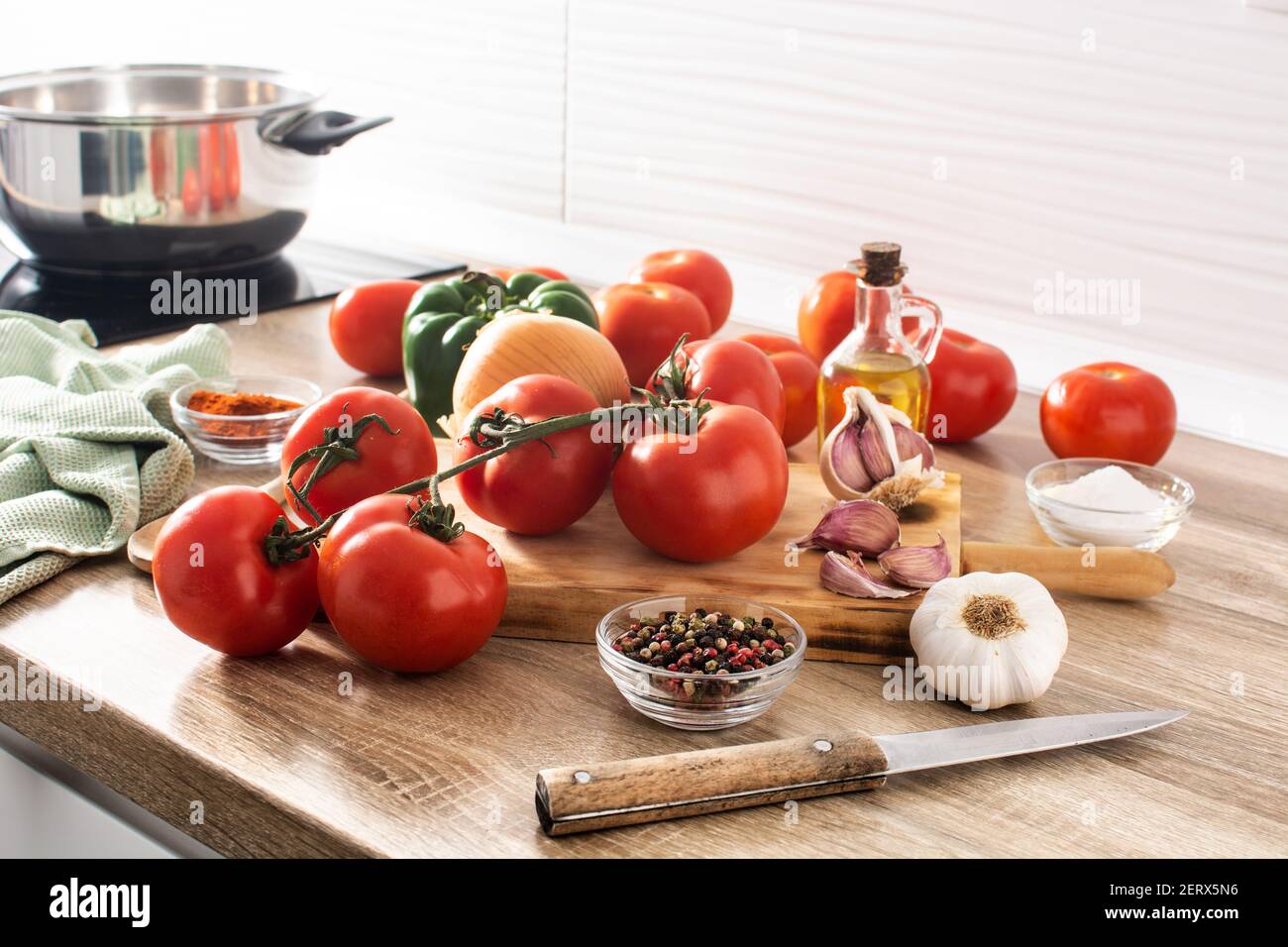 Preparing tomato sauce in the kitchen Stock Photo