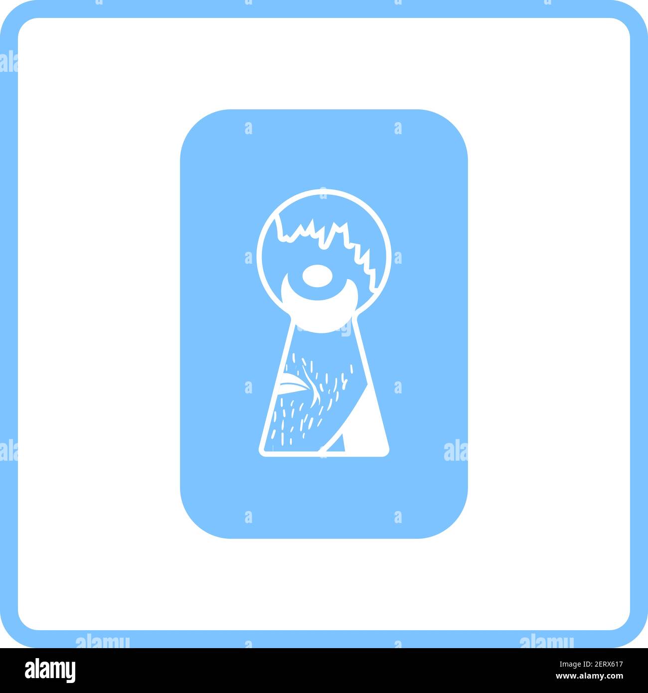 Criminal Peeping Through Keyhole Icon. Blue Frame Design. Vector Illustration. Stock Vector