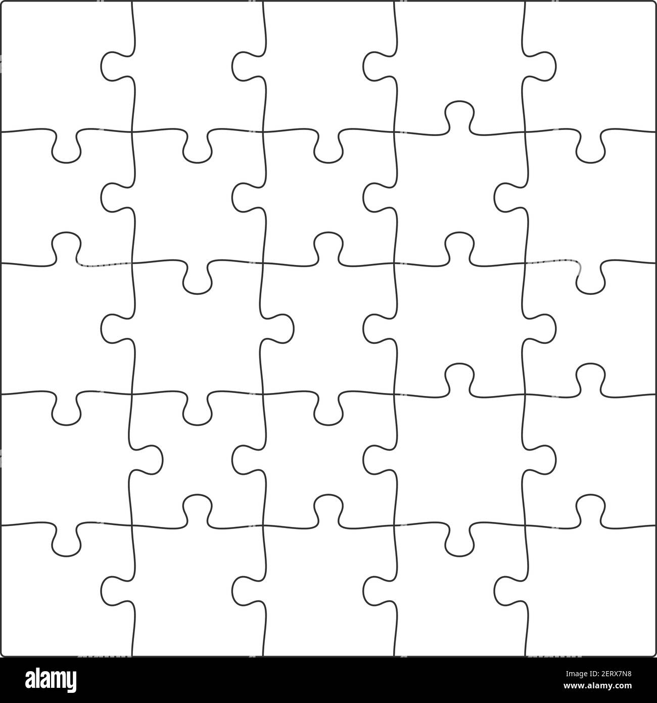 5x5 Jigsaw puzzle blank template background light lines. every piece is ...