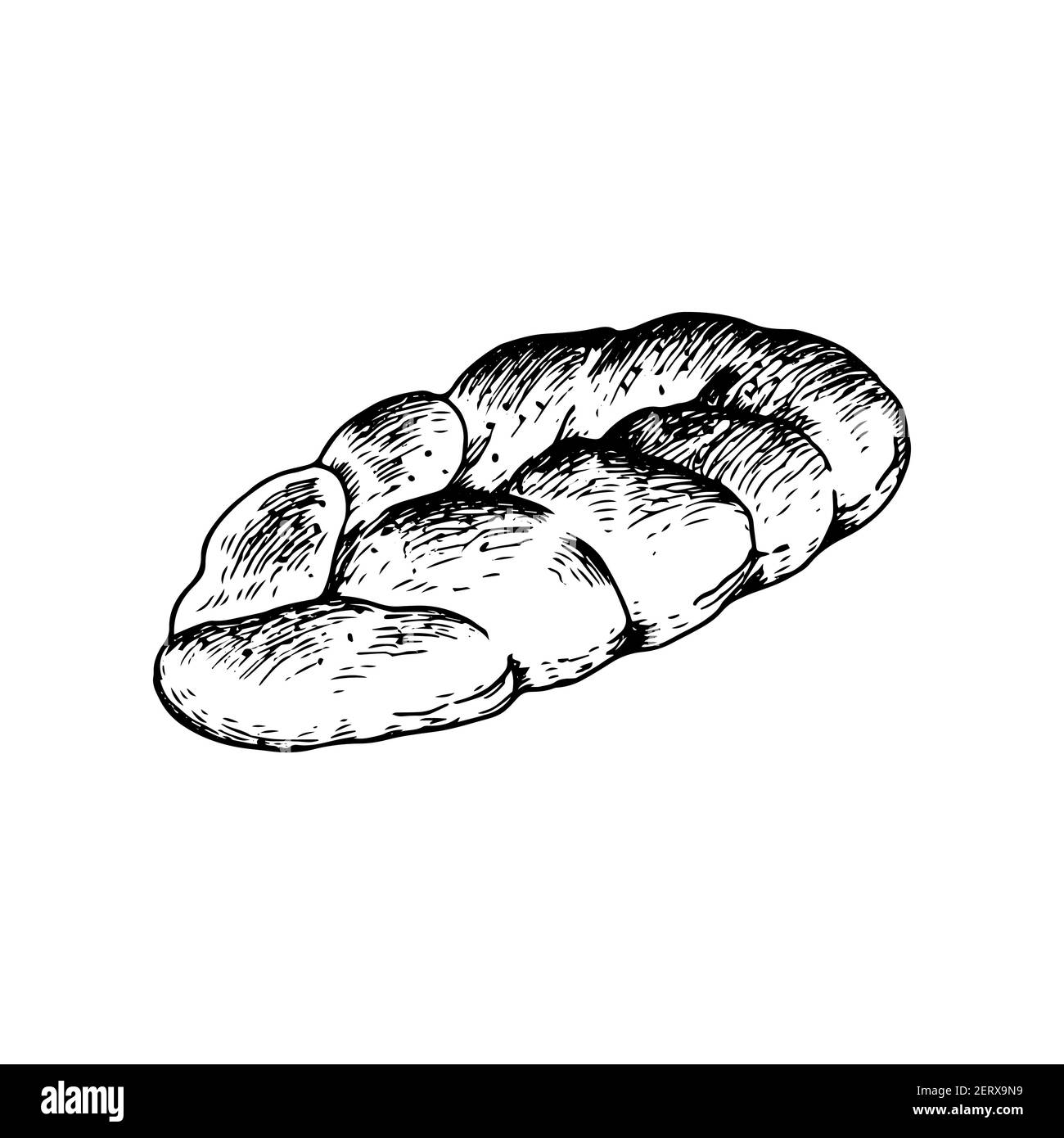 Delicious buttery wicker bun with crispy crust sprinkled with sesame seeds and poppy seeds.Vector illustration, black and white sketch, isolated line Stock Vector