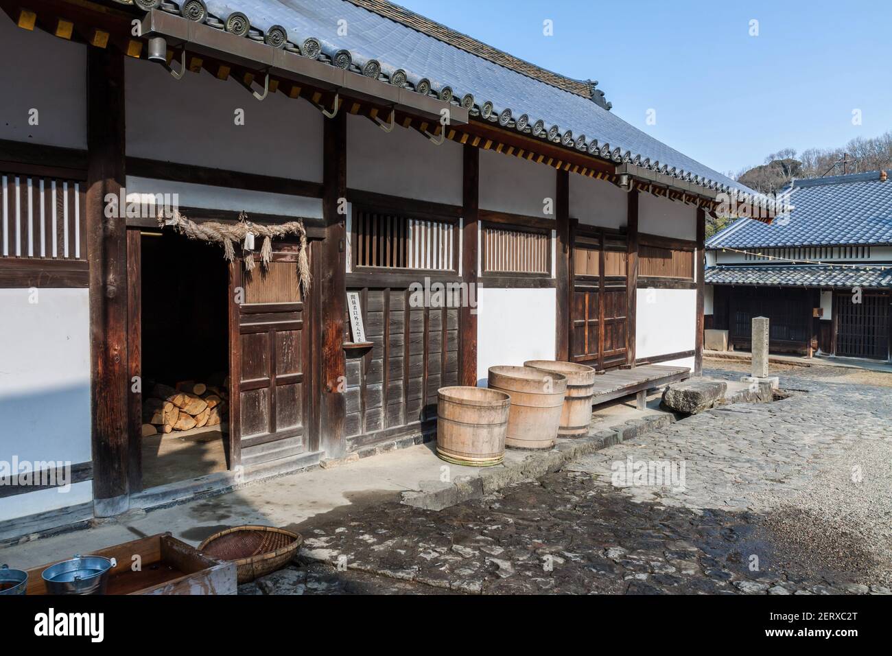 The wooden Nigatsudo Yuya or bath house in Todaiji temple, Nara, where monks cleanse themselves before the Omizutori ceremony in March each year. Stock Photo