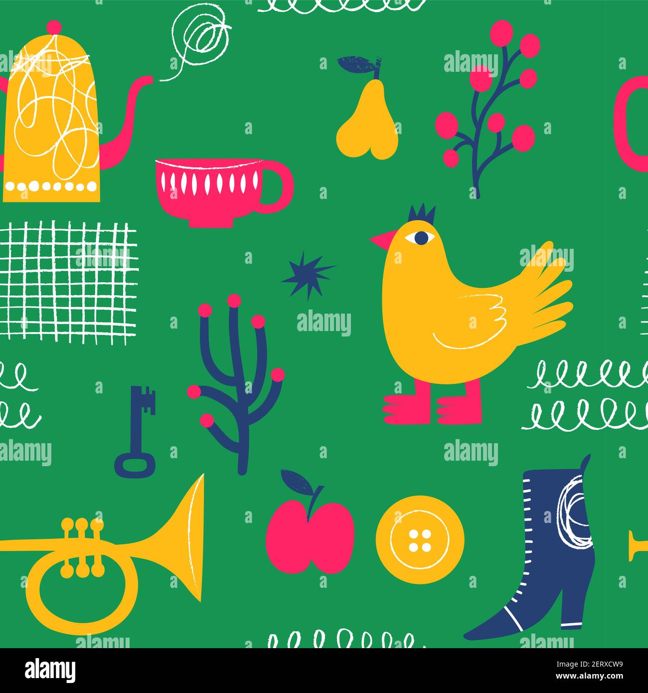 Abstract doodle seamless modern style pattern in bright colors Stock Vector
