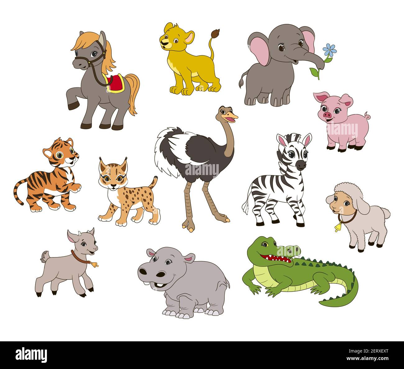 set of isolated animal characters for children's games and books, vector illustration in cartoon style Stock Vector