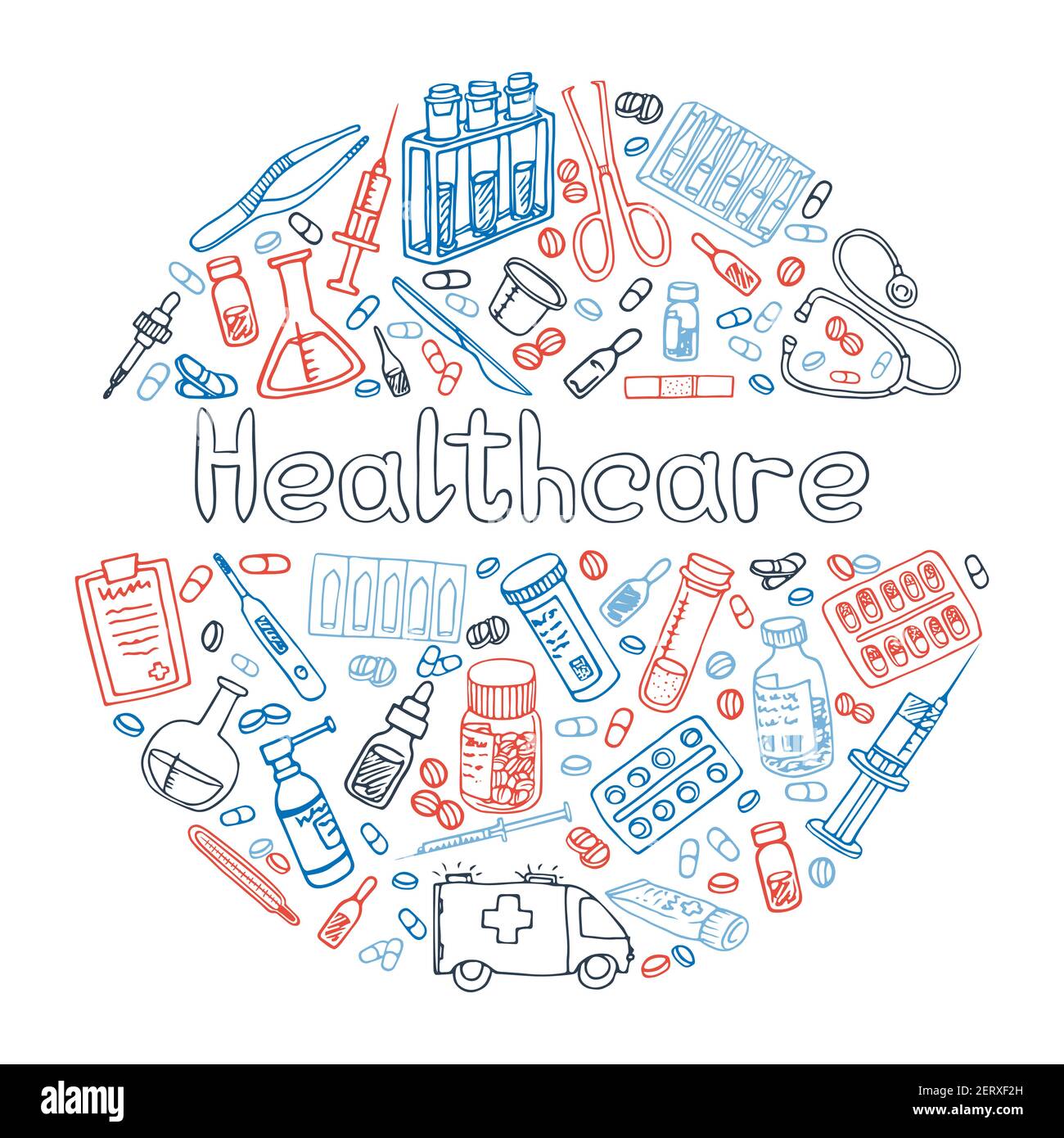 Hand Drawn Haelthceare doodle. Vector isolated Stock Vector