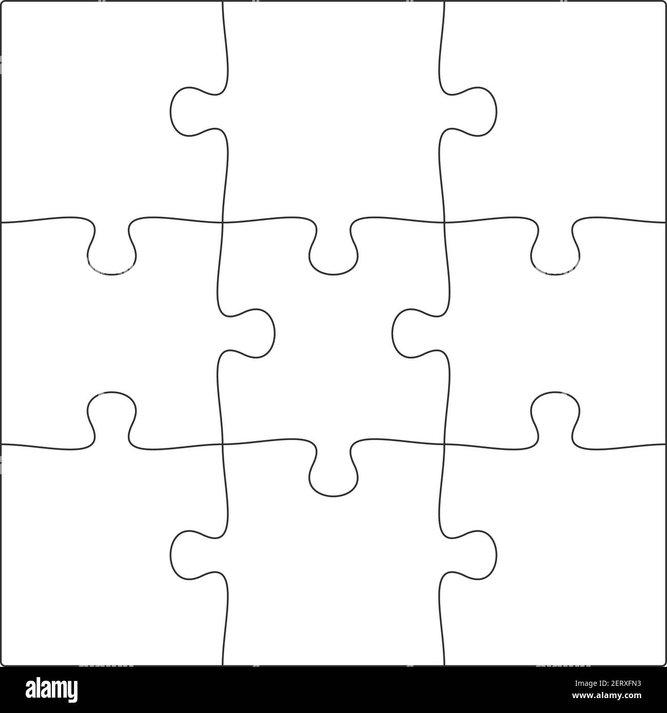 3x3 Jigsaw puzzle blank template background light lines. every piece is