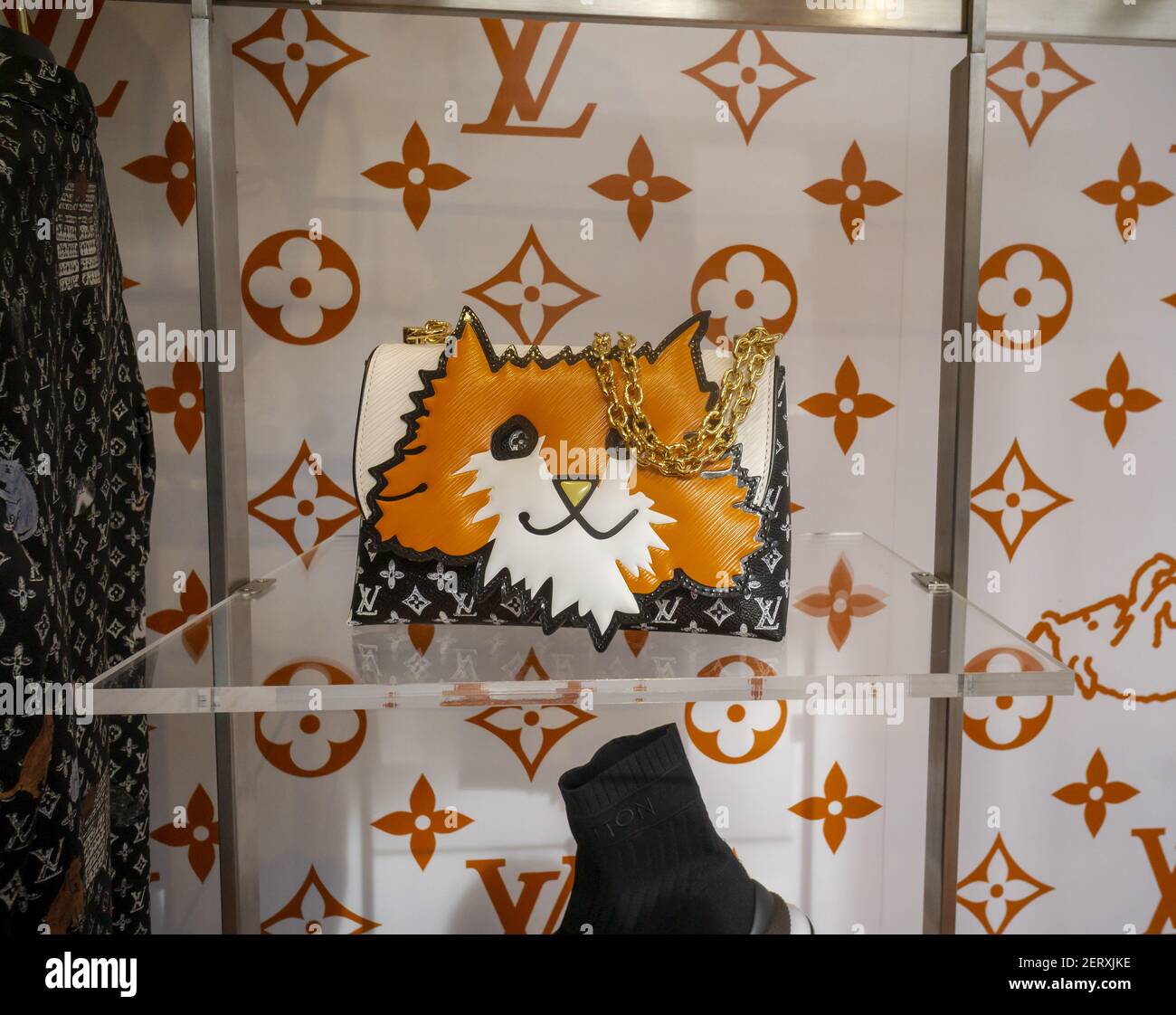 A cat-themed collaboration between he Louis Vuitton and fashion editor Grace  Coddington opens a pop-up store in the trendy Meatpacking District in New  York on Friday, October 26, 2018. Featuring Coddington's illustrations